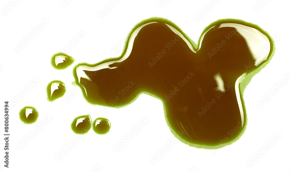 Pumpkin oil puddle, spilled isolated on white, top view, clipping path Pumpkin oil puddle, spilled isolated on white, top view, clipping path