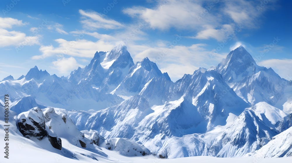 Panoramic view of the Alps in winter, Mont Blanc, France