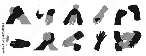 Different hand gestures set. Signs expressed by adults and children. Flat vector illustrations isolated on white background