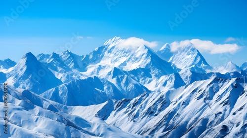 Panoramic view of the snowy mountains. Caucasus Mountains, Georgia. © I