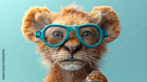 水中メガネをかけたライオンの子供 photo