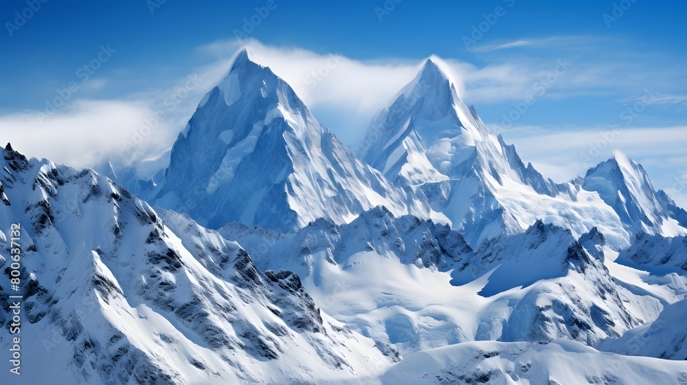 Panoramic view of the Mont Blanc massif in French Alps