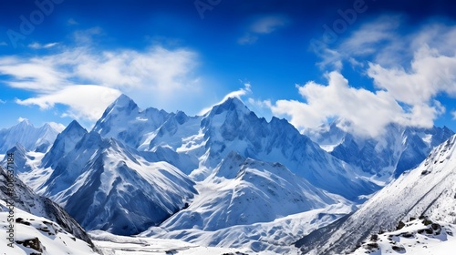 Panoramic view of snow-capped mountains. Caucasus Mountains