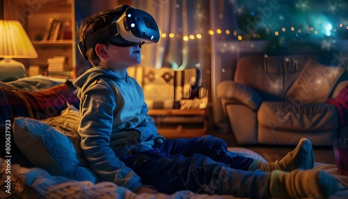 3-year-old child with virtual reality glasses at home