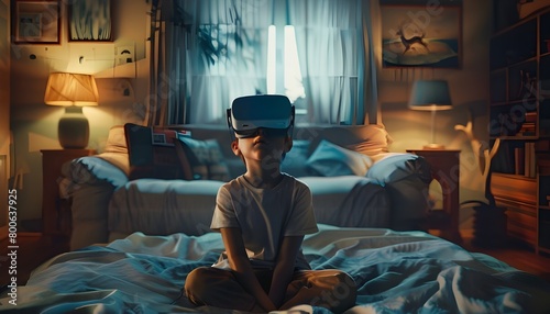 6-year-old boy captivated using virtual reality glasses at home