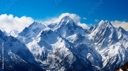 Panoramic view of the snow-capped peaks of the Caucasus Mountains © I