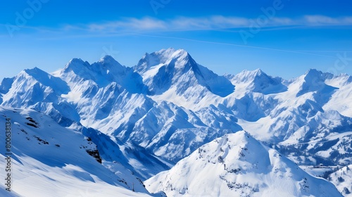 Panoramic view of snow-capped alpine peaks. © I