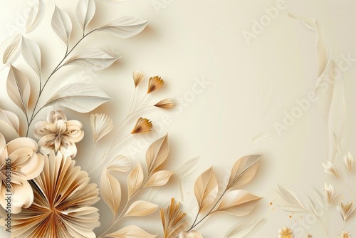 A beautiful floral background with paper flowers and leaves, perfect for various design projects