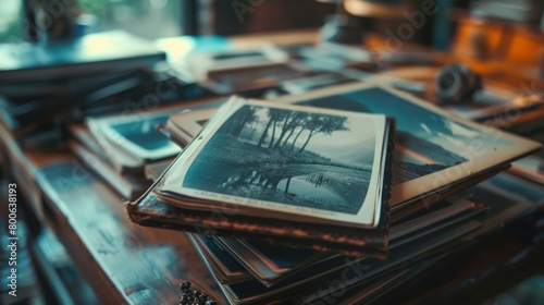 Table Covered With Old Photos photo
