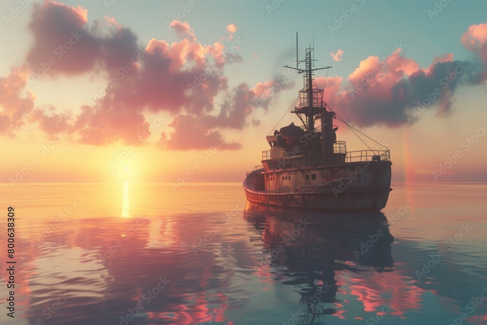 Fototapeta premium A large boat floating on the water, suitable for various marine themes
