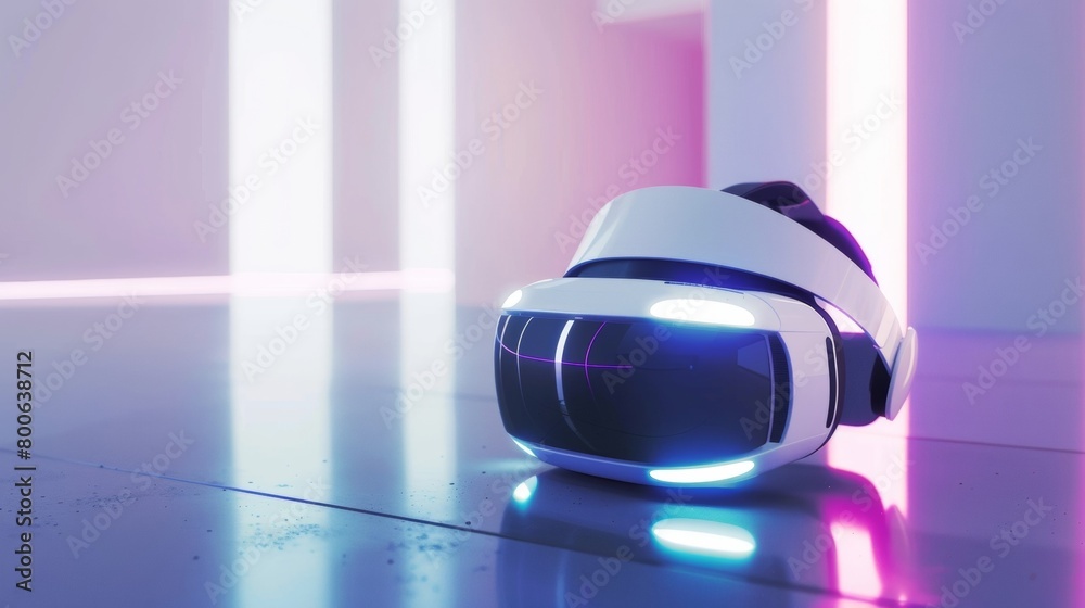 Blank mockup of a futuristic VR headset with holographic display options . Blank mockup of a futuristic VR headset with holographic display options .
