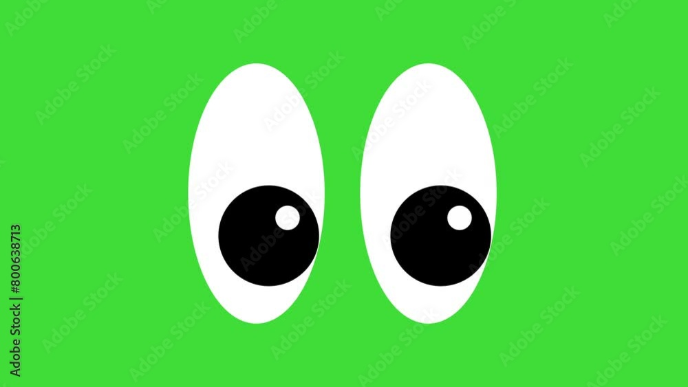Cartoon eyes on a green background, blinking and looking up and down, 2D animation.