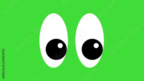 Cartoon eyes on a green background, blinking and looking up and down, 2D animation. photo