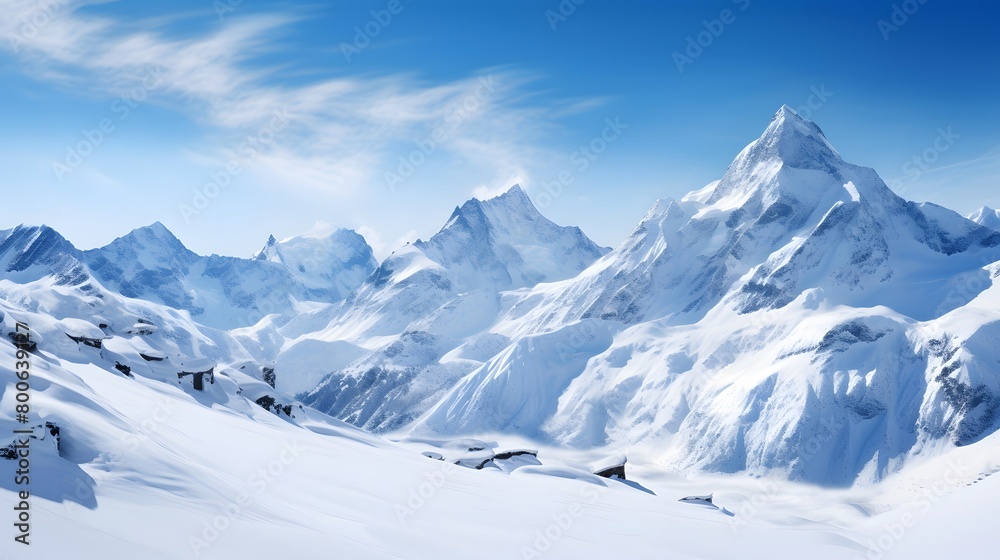 Panoramic view of snowy mountains. Caucasus Mountains, Georgia.
