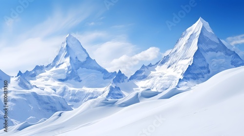 panoramic view of snowy mountains and blue sky - 3d illustration