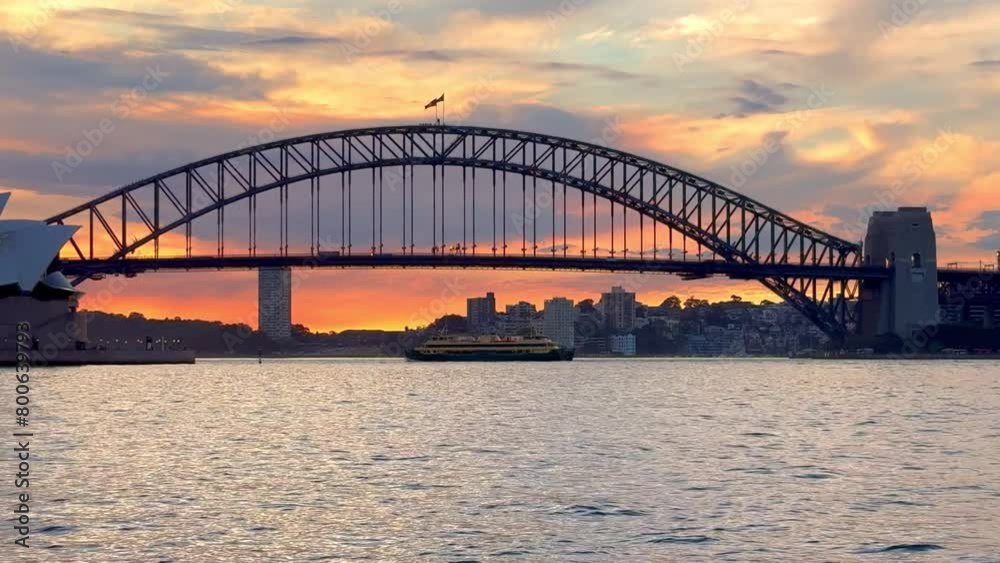 Monday 29 April 2024 Sydney Harbour forshore viewed from the Gardens in NSW Australia at sunset with colourful orange pink and blue skies Monday 29 April 2024 Sydney Harbour forshore viewed from the Gardens in NSW Australia at sunset with colourful orange pink and blue skies