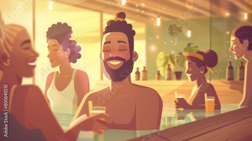 A fun and quirky animated jingle listing the various health benefits of sauna use accompanied by playful visuals of people enjoying saunas in different settings..