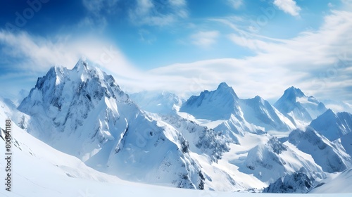Panoramic view of the snowy mountains. Caucasus Mountains, Georgia. © I