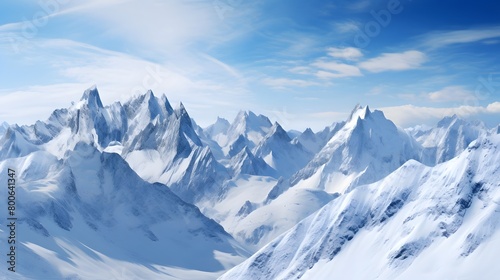 Snowy mountains panorama. Computer generated 3D photo rendering. © I