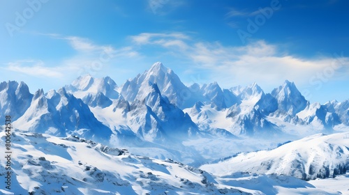 beautiful panoramic view of the snowy mountains - 3d illustration © I