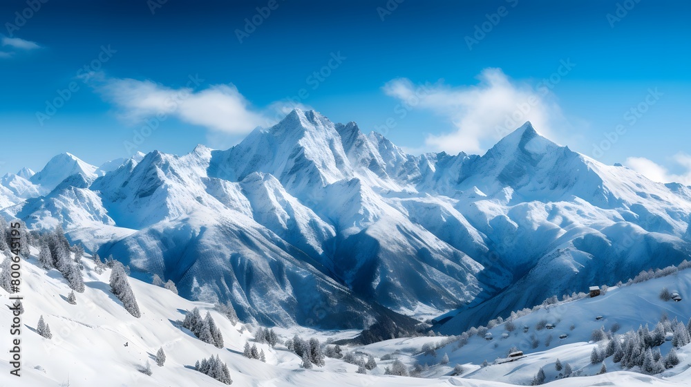 Panoramic view of the mountains in winter. Caucasus, Russia