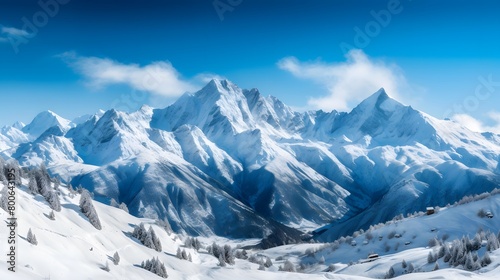 Panoramic view of the mountains in winter. Caucasus, Russia © I