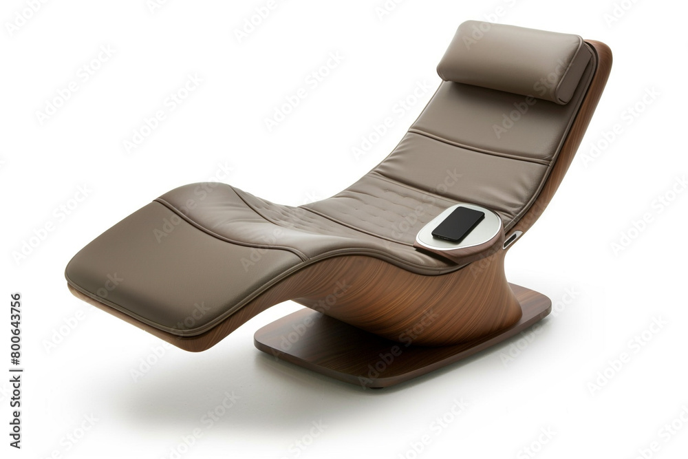 A chaise longue with a built-in USB charging port, keeping your devices powered while you relax, isolated on a solid white background. A chaise longue with a built-in USB charging port, keeping your devices powered while you relax, isolated on a solid white background.