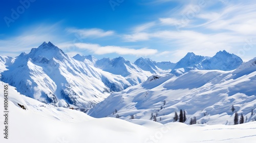 panoramic view of snow covered mountains in the French alps © I