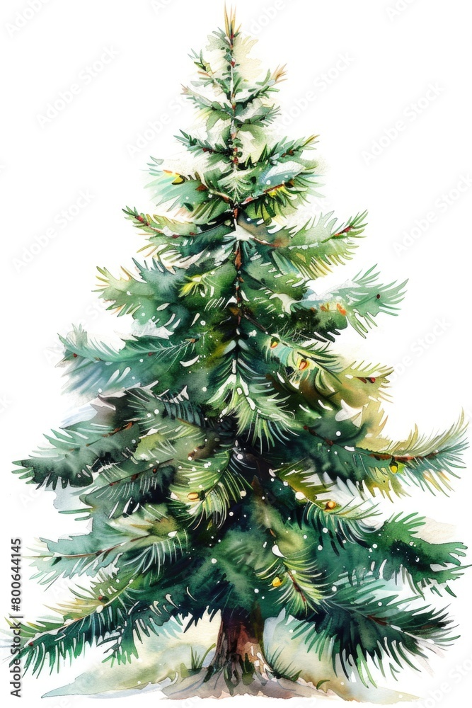 Festive watercolor painting of a Christmas tree. Perfect for holiday designs