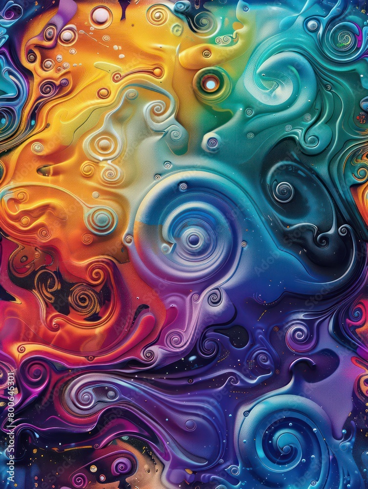 backdrop of colorful liquid swirls, translucent textures and seamless patterns
