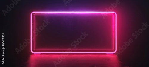 rectangular blank neon sign with neon frame and blank fill on dark background 