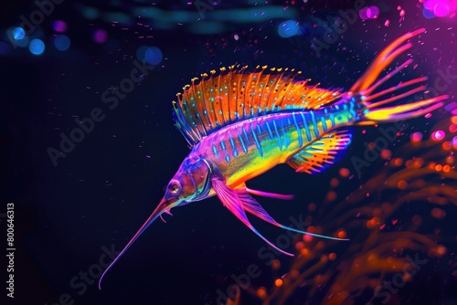 A vibrant fish with a long tail swimming in a tank. Perfect for aquarium enthusiasts photo