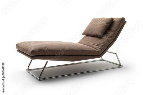 A chaise longue with a sleek, metal base and luxurious fabric upholstery, combining modernity and elegance, isolated on a solid white background. photo