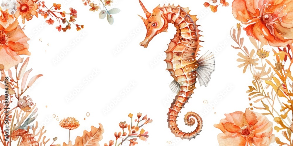 A sea horse surrounded by colorful flowers, perfect for nature-themed designs