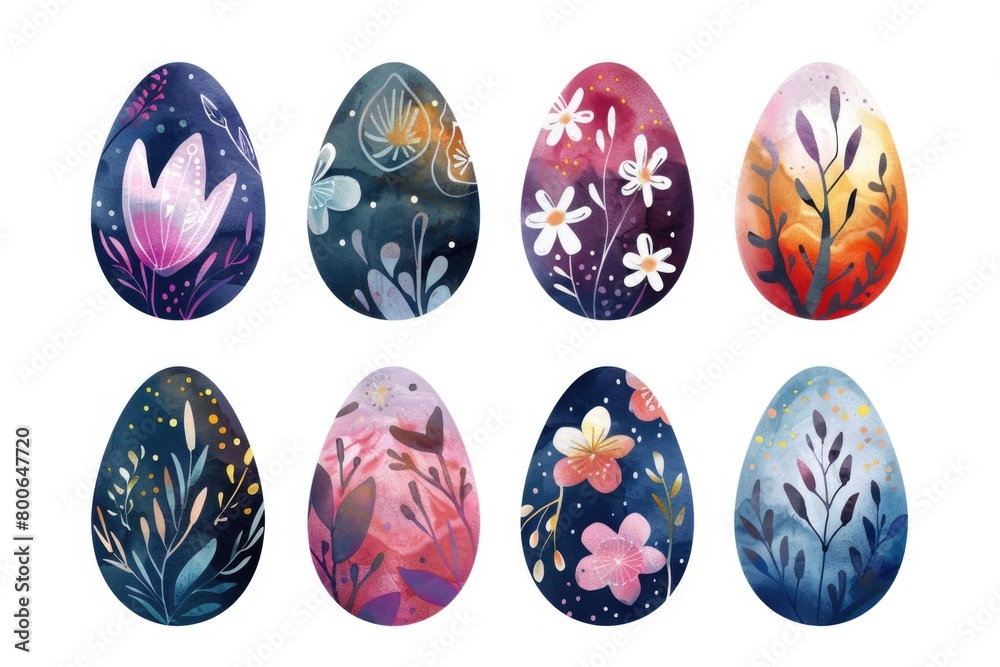 Colorful set of six painted Easter eggs. Great for Easter holiday designs Colorful set of six painted Easter eggs. Great for Easter holiday designs