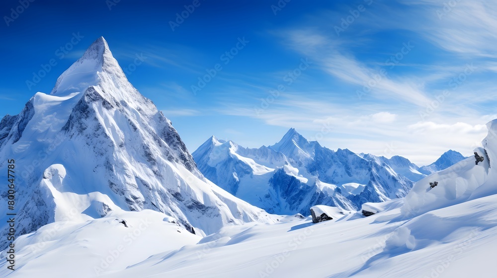 Panoramic view of the Matterhorn peak in the Swiss Alps