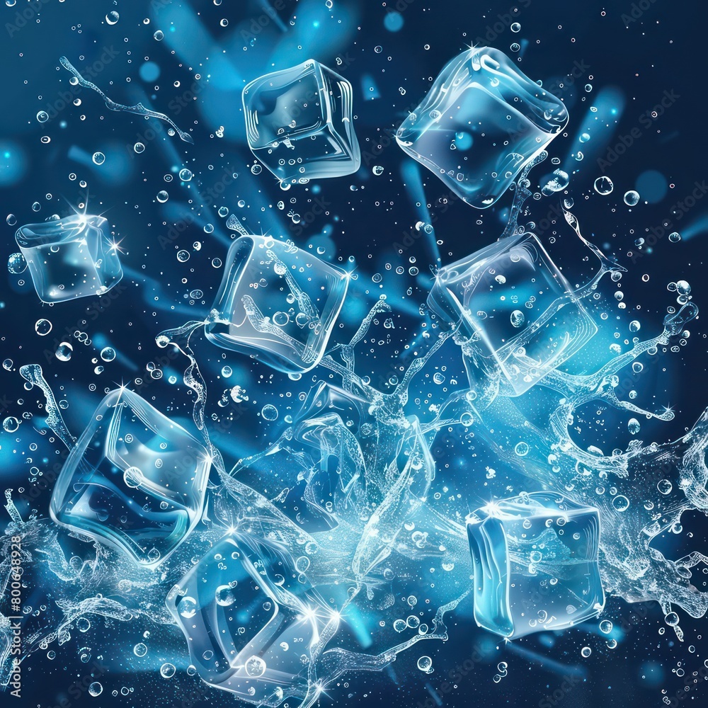 ice cubes blast on a dark realistic background ice cubes blast on a dark realistic background
