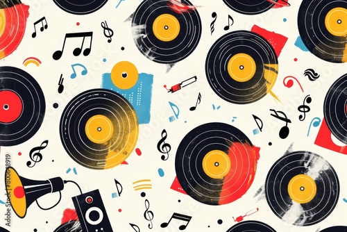 Abstract background with vinyl records and musical notes, suitable for music-related projects