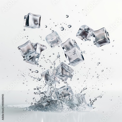 ice cubes blast on a white realistic background

