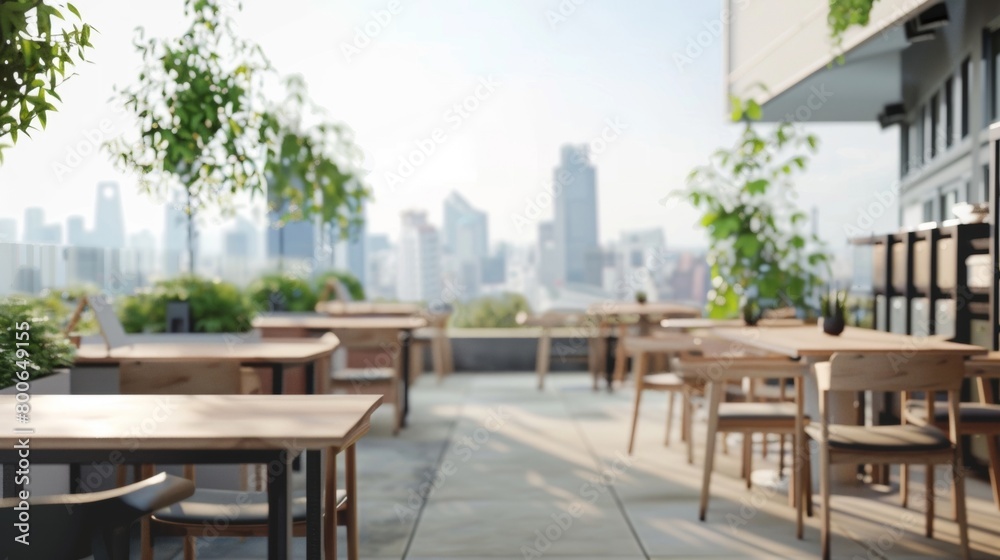 Obraz premium Stylish mockup of a rooftop outdoor classroom with a panoramic view of the city skyline. .