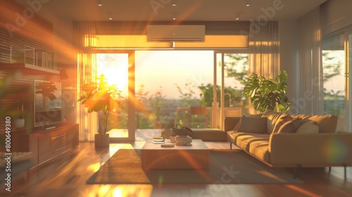 Golden Sunset Light Bathing a Modern Living Room