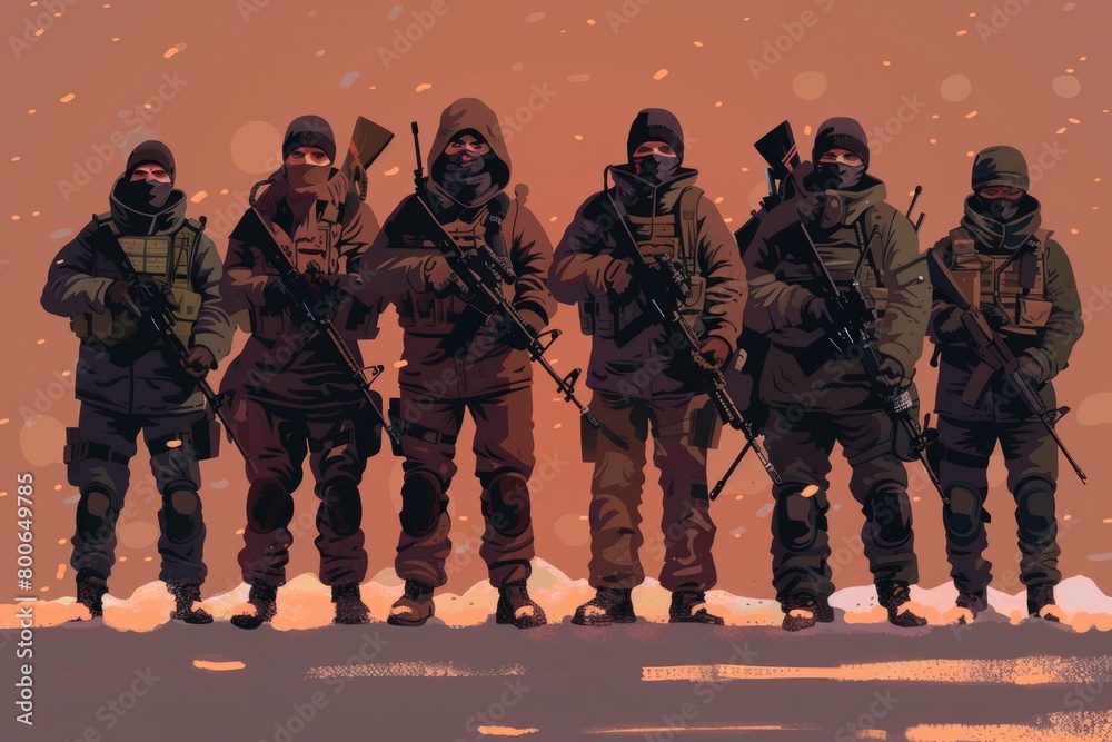 A group of soldiers standing together. Perfect for military-themed designs A group of soldiers standing together. Perfect for military-themed designs