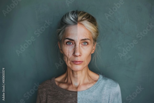 Before and after skincare transformations showcase best ager treatments and anti-wrinkle strategies, reflecting life spectrum changes through aging process management. photo