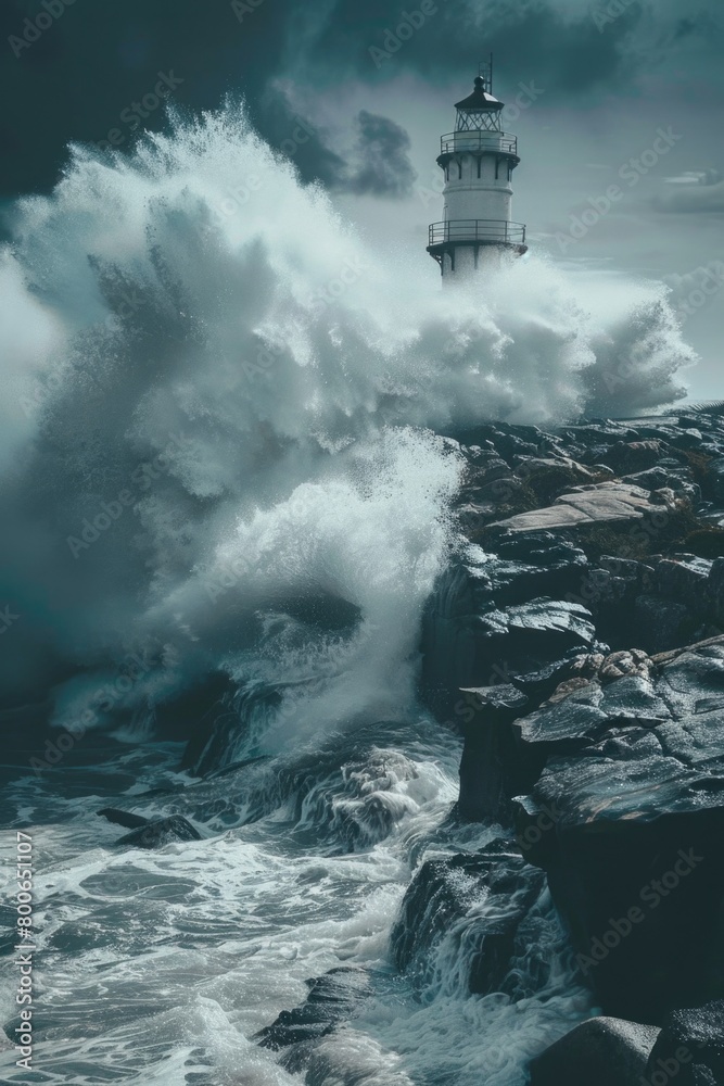 A picturesque lighthouse perched on a rocky cliff by the ocean. Ideal for travel and nature concepts A picturesque lighthouse perched on a rocky cliff by the ocean. Ideal for travel and nature concepts