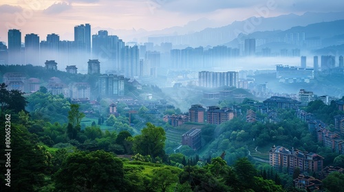 Guiyang skyline, China, modern city with green hills photo