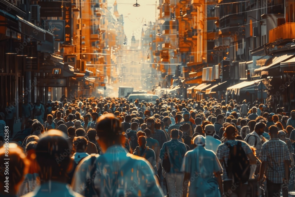 Obraz premium A crowd of people walking down a busy city street. Ideal for urban lifestyle concepts