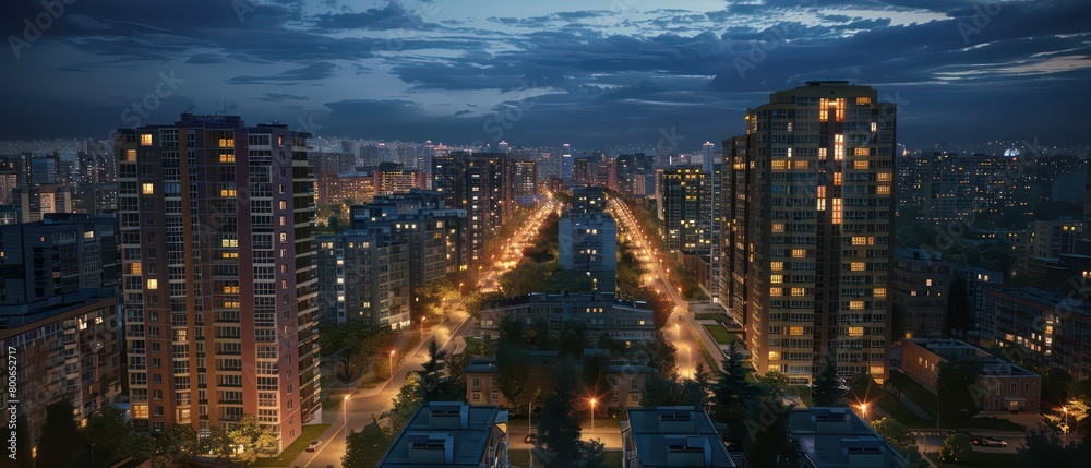 residential buildings in the city in a very beautiful scenery at night