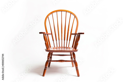 A classic Windsor chair positioned on a white background, isolated on solid white background.