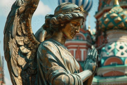 Detailed view of an angel statue, suitable for religious or memorial themes © Ева Поликарпова
