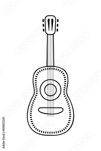 mexican guitar, cinco de mayo black line symbol on white background, vector illustration